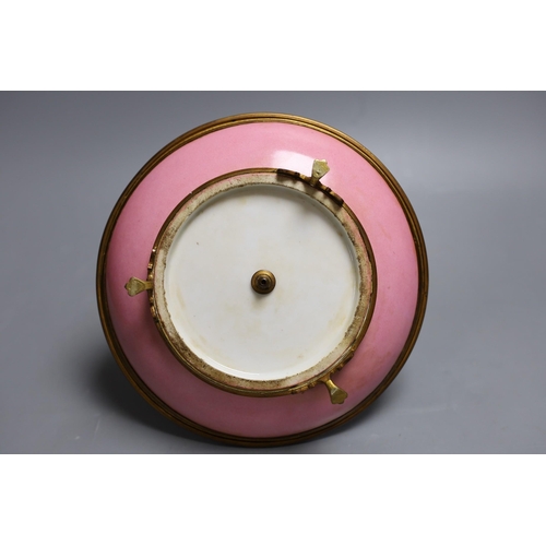 390 - A Sevres style pink ground porcelain and gilt metal mounted inkwell, 18cm tall