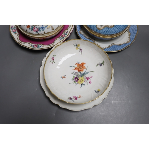 394 - Two 19th century Meissen plates, 24.5cm, a 19th century Copenhagen porcelain dish and a pair of Cont... 