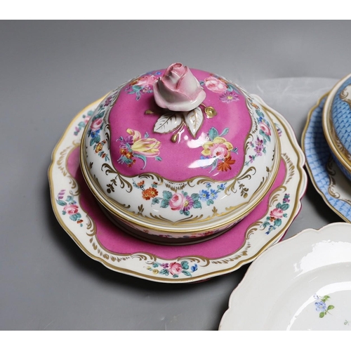 394 - Two 19th century Meissen plates, 24.5cm, a 19th century Copenhagen porcelain dish and a pair of Cont... 