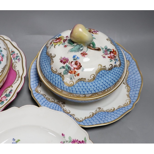 394 - Two 19th century Meissen plates, 24.5cm, a 19th century Copenhagen porcelain dish and a pair of Cont... 