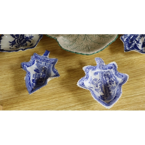 398 - A group of late 18th century Liverpool porcelain leaf pickle dishes, and later pearlware leaf dishes... 