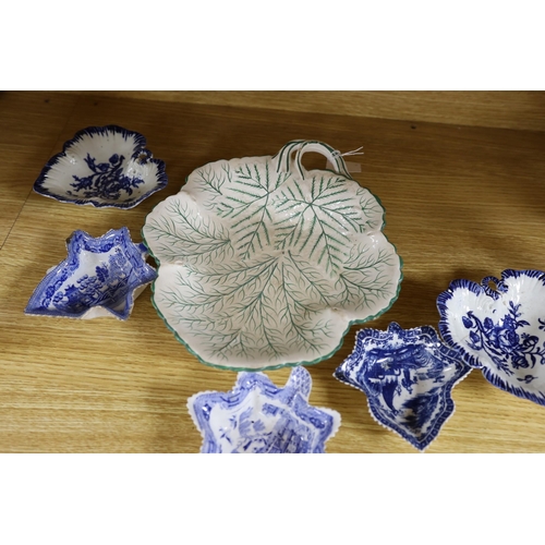 398 - A group of late 18th century Liverpool porcelain leaf pickle dishes, and later pearlware leaf dishes... 