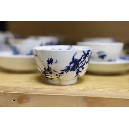 403 - A large group of 18th century Worcester, Caughley and Liverpool blue and white tea bowls, coffee cup... 