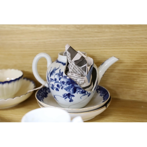 403 - A large group of 18th century Worcester, Caughley and Liverpool blue and white tea bowls, coffee cup... 