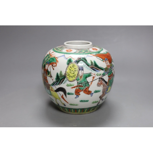 418 - A Chinese famille verte jar, 16cm