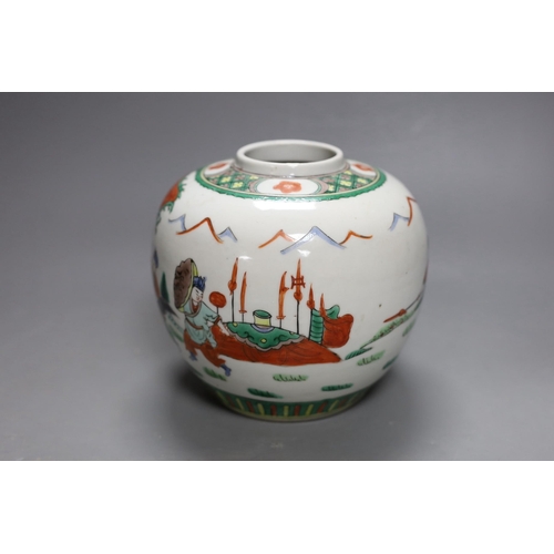 418 - A Chinese famille verte jar, 16cm