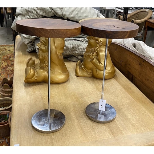 43 - A pair of contemporary hardwood topped steel stands