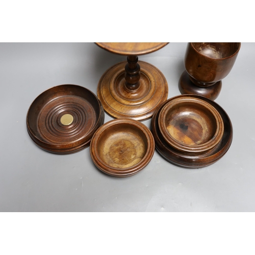 440 - A mahogany adjustable candle stand, coasters etc.