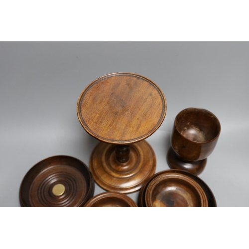 440 - A mahogany adjustable candle stand, coasters etc.