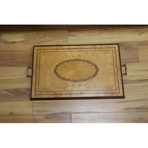 490 - A Sheraton style inlaid tray by Richard Reading & Philip Rose, 64cm handle to handle