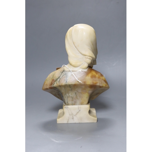 497 - An early 20th century marble bust of a lady, unsigned. 28cm