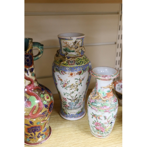 507 - A group of 19th / 20th century Chinese vases and a figure of Guanyin, tallest 25cm