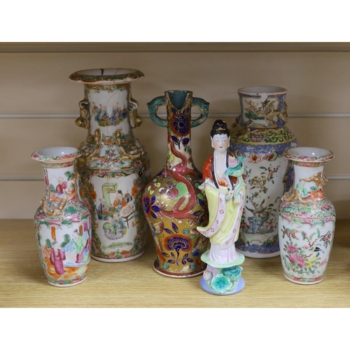 507 - A group of 19th / 20th century Chinese vases and a figure of Guanyin, tallest 25cm