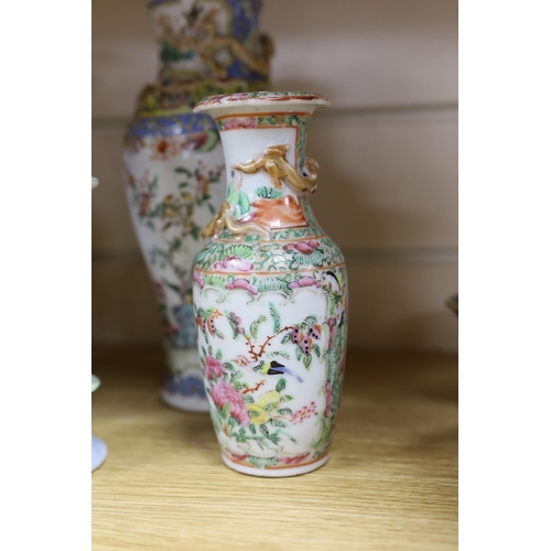 507 - A group of 19th / 20th century Chinese vases and a figure of Guanyin, tallest 25cm