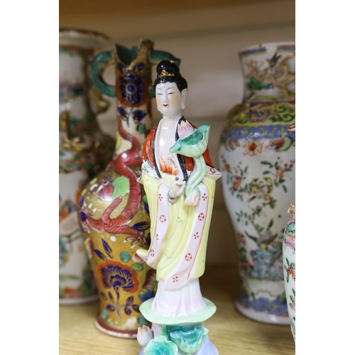 507 - A group of 19th / 20th century Chinese vases and a figure of Guanyin, tallest 25cm