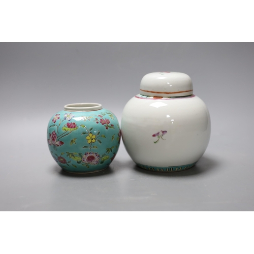 511 - Two mid 20th century Chinese enamelled porcelain jars, tallest 14cm