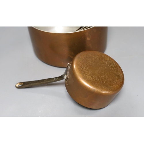 512 - A set of 5 French graduated copper pans