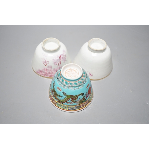 531 - Three Chinese Republic enamelled porcelain cups, Seven. 5 cm diameter