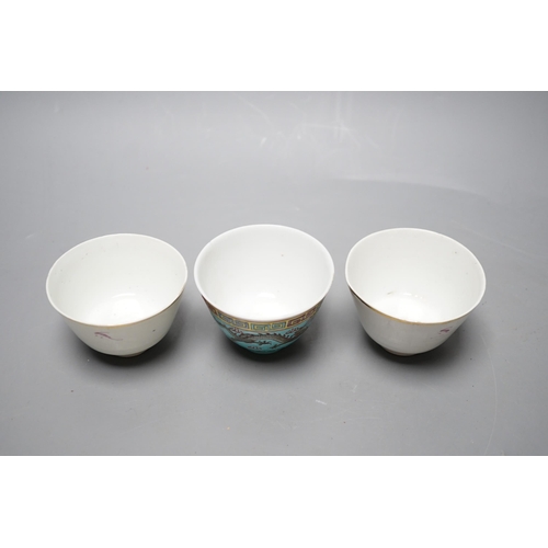 531 - Three Chinese Republic enamelled porcelain cups, Seven. 5 cm diameter