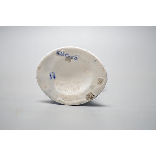 532 - A Spode blue and white transfer printed pottery eye bath, early 19th century decorated with a landsc... 