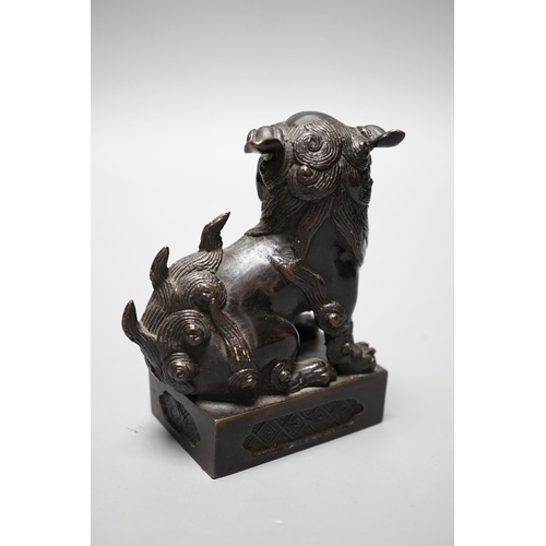 533 - A Japanese bronze Buddhistic lion, Nogara, Noburu mark to base, 11cm