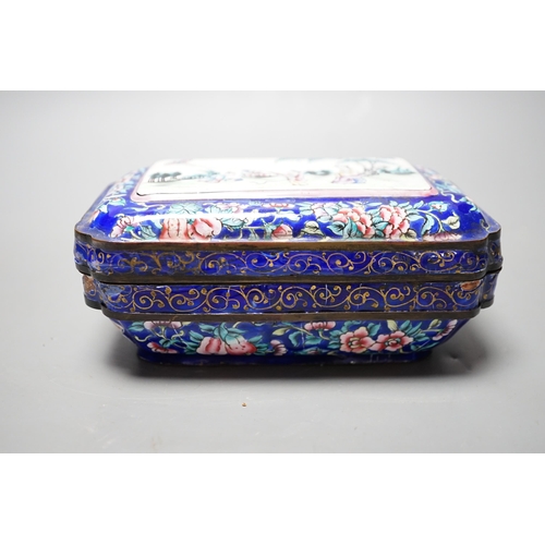 544 - A 19th century Chinese Guangzhou enamel box and cover, 16cm long