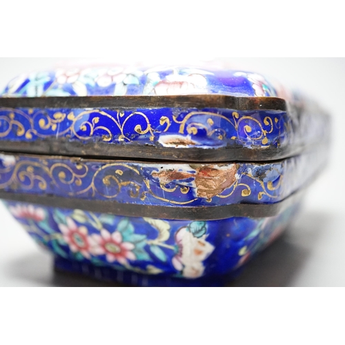 544 - A 19th century Chinese Guangzhou enamel box and cover, 16cm long