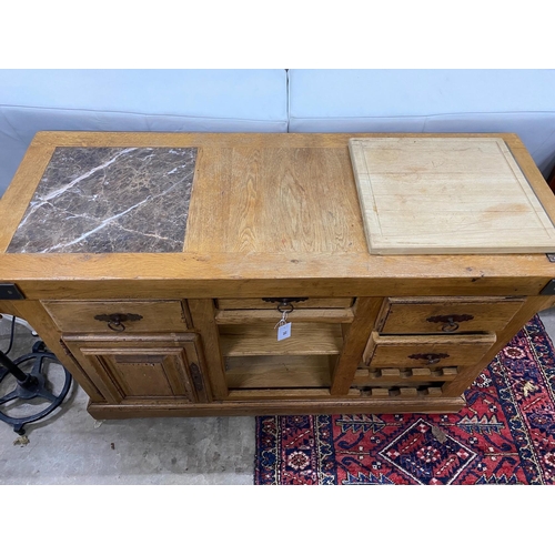 56 - A modern oak butcher's block/kitchen island, width 130cm, depth 51cm, height 81cm