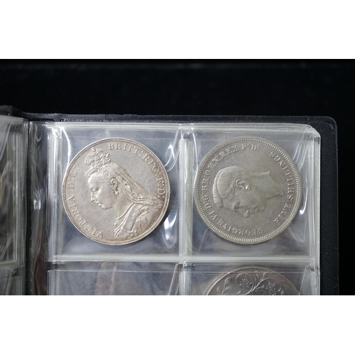 592 - A collection of mostly UK silver coins, including a Victoria crown 1845, about Fine, a George V half... 