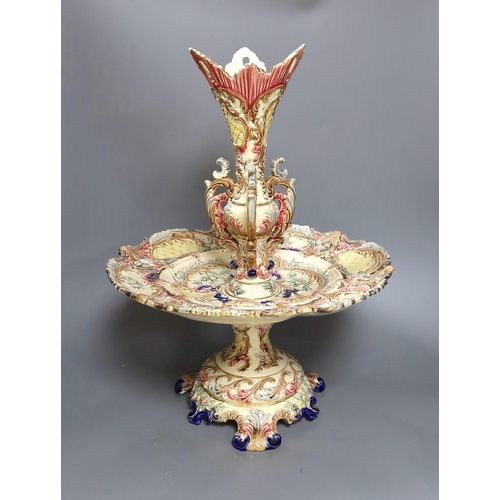 618 - An Eichwald rococo style pottery centrepiece, 50cm