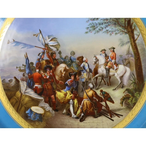 636 - A 19th century Sevres style porcelain tray Bataille De Fontenoy 11 Mai 1745, 45cm