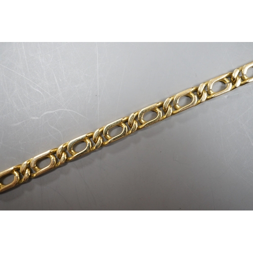 943 - A modern 750 yellow metal rectangular link bracelet, 18cm, 18 grams.