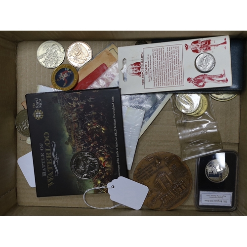 601 - Duke of Wellington and Napoleonic war interest  A group of commemorative medals, coins and first da... 