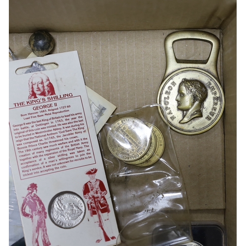 601 - Duke of Wellington and Napoleonic war interest  A group of commemorative medals, coins and first da... 