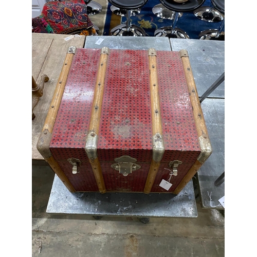 1006 - A simulated rattan box, 46cm and a metal frame desk chair