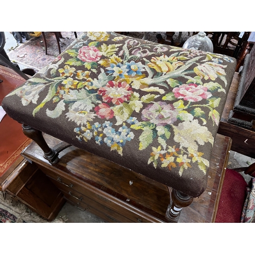 1008 - A William & Mary style walnut stool, with 'X' shaped understretcher, length 65cm, width 53cm, height... 