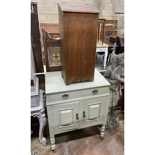 1012 - An eau de nil painted beech side cabinet, width 71cm