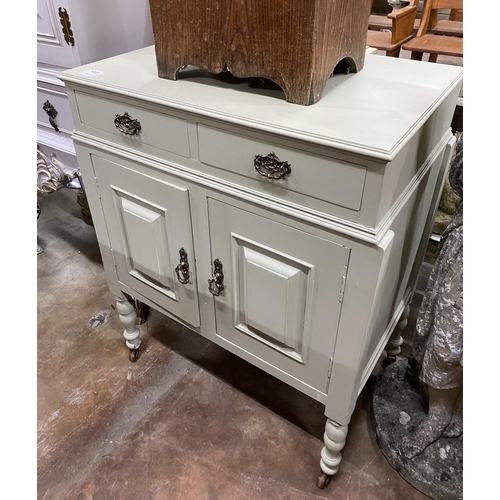 1012 - An eau de nil painted beech side cabinet, width 71cm