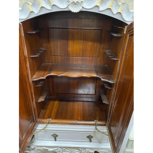 1014 - A French grey painted hardwood cocktail cabinet, with parcel gilt decoration, width 75cm height 175c... 