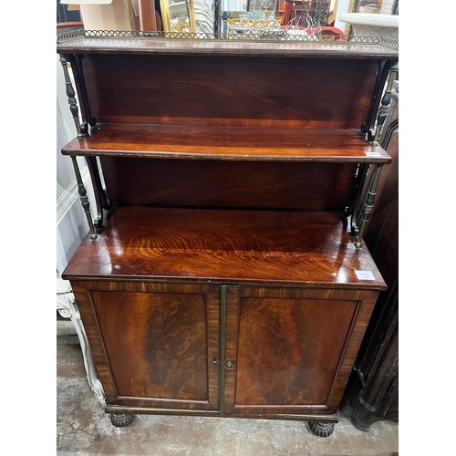1015 - A small Regency mahogany and brass strung chiffonier, width 78cm, depth 37cm, height 122cm
