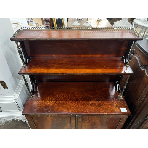 1015 - A small Regency mahogany and brass strung chiffonier, width 78cm, depth 37cm, height 122cm
