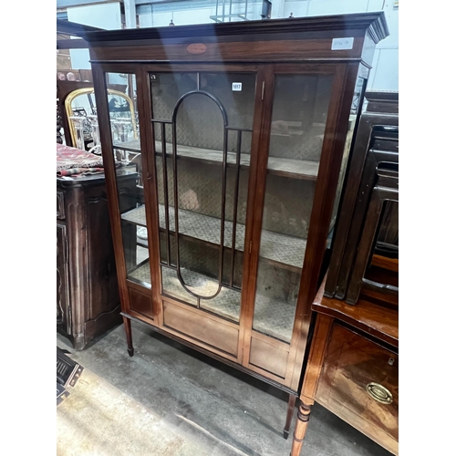 1017 - An Edwardian inlaid mahogany display cabinet, width 107cm, depth 34cm, height 168cm