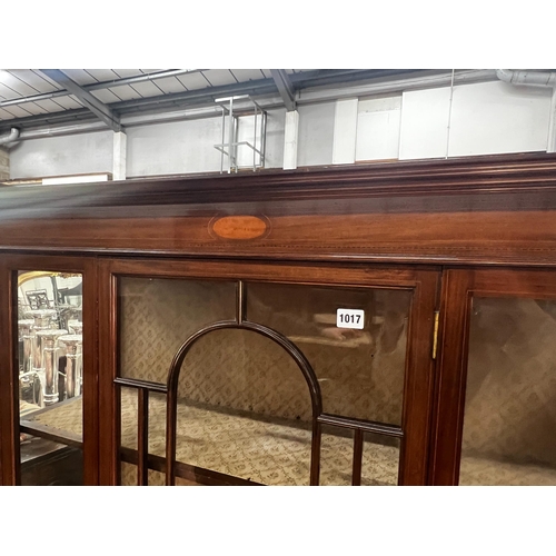 1017 - An Edwardian inlaid mahogany display cabinet, width 107cm, depth 34cm, height 168cm