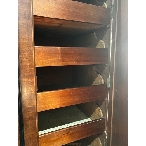 1022 - An early 20th century Regency style narrow mahogany linen press, width 92cm, depth 54cm, height 220c... 