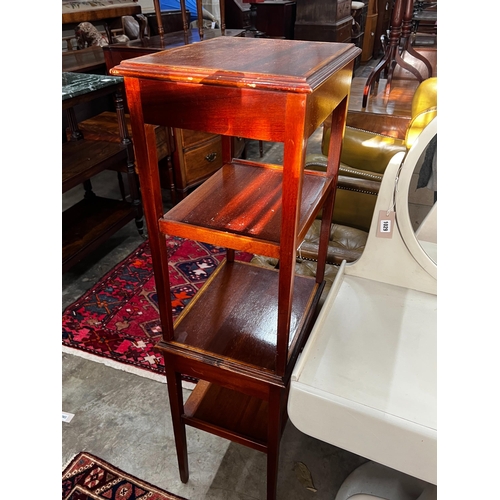 1030 - Two pairs of Edwardian style satinwood banded mahogany two tier bedside tables, width 39cm, depth 33... 