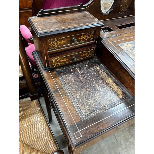 1037 - An Edwardian marquetry inlaid rosewood writing desk, width 98cm, depth 46cm, height 113cm