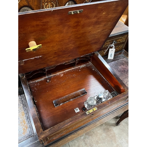 1037 - An Edwardian marquetry inlaid rosewood writing desk, width 98cm, depth 46cm, height 113cm