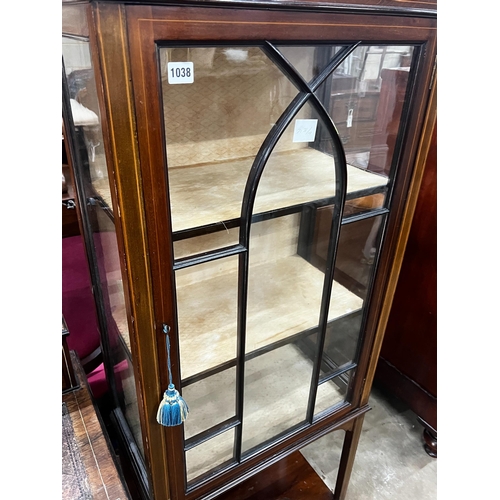 1038 - A small Edwardian mahogany display cabinet, width 61cm, depth 33cm, height 160cm