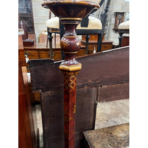 1040 - An early 20th century chinoiserie lacquered faux tortoiseshell standard lamp, height 150cm