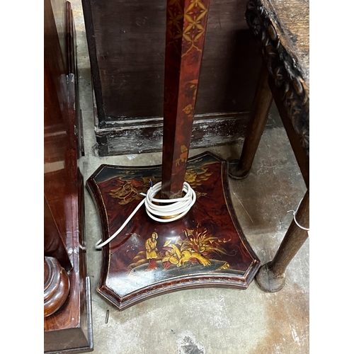 1040 - An early 20th century chinoiserie lacquered faux tortoiseshell standard lamp, height 150cm